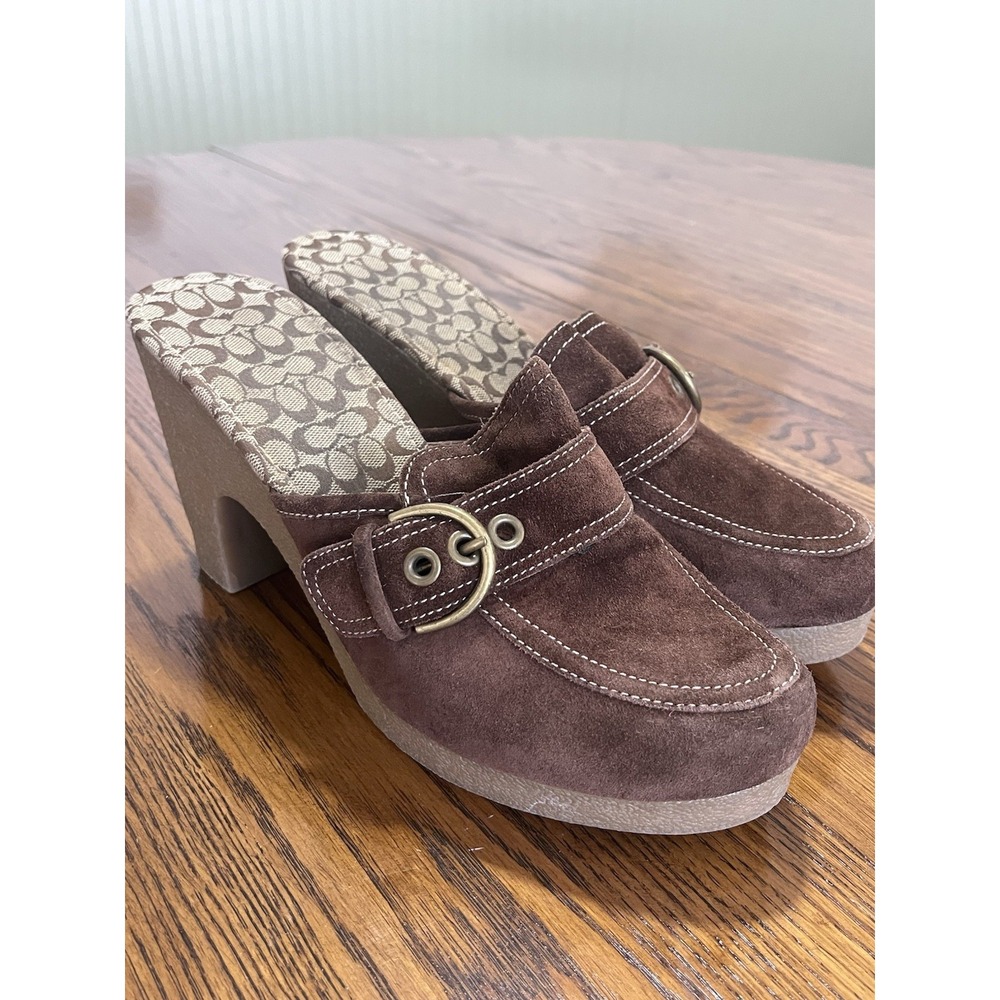 Vintage Coach Suede Signature Clog Mules Heels Size 11 Women's Y2K 2000s Style